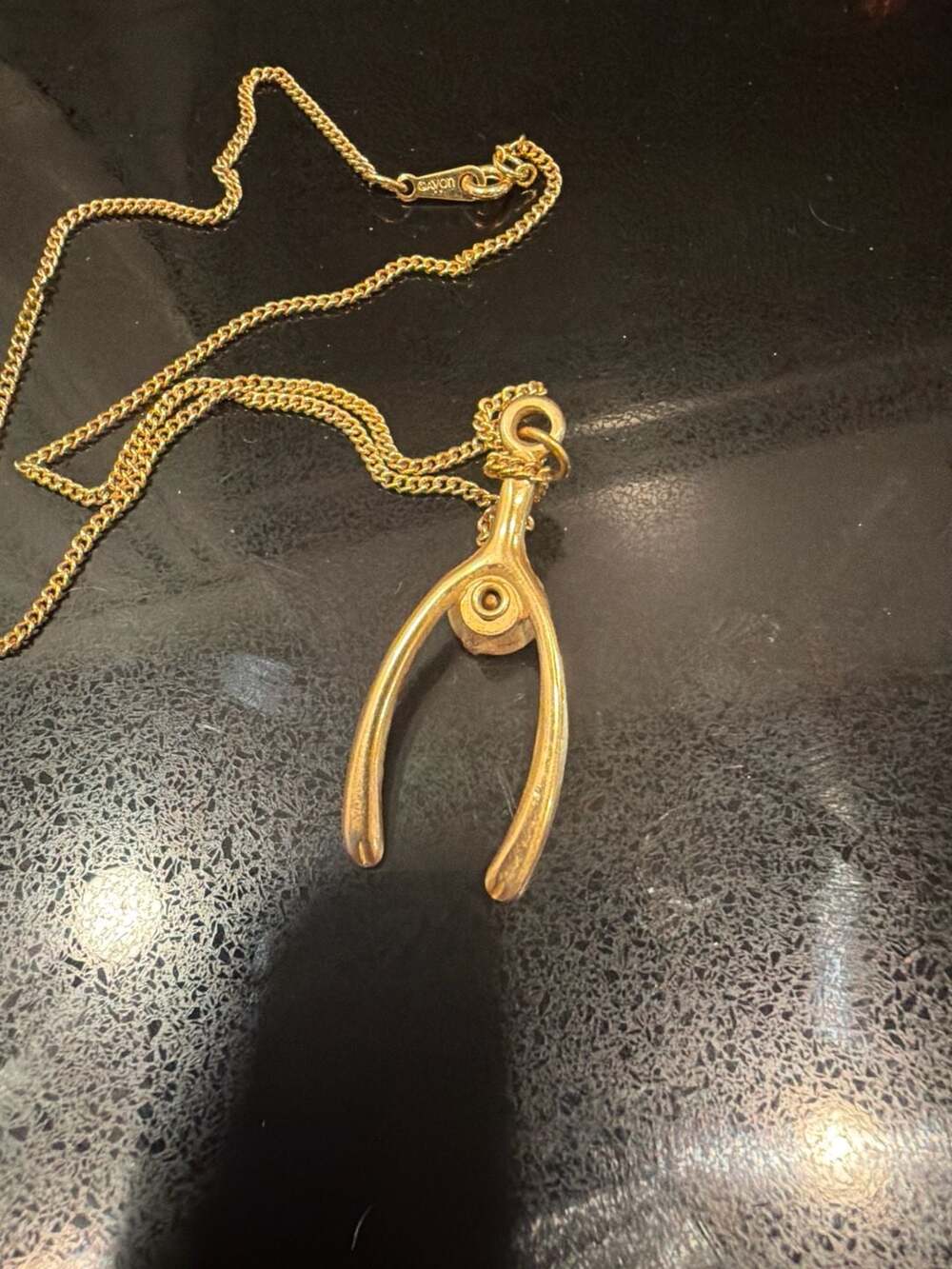 Vintage Avon Gold Tone Wishbone Pendant Necklace with Rhinestone - Picture 3 of 3